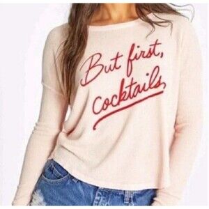 Wildfox Sweatshirt But First Cocktails Pink Oversized Soft Cotton Blend Medium